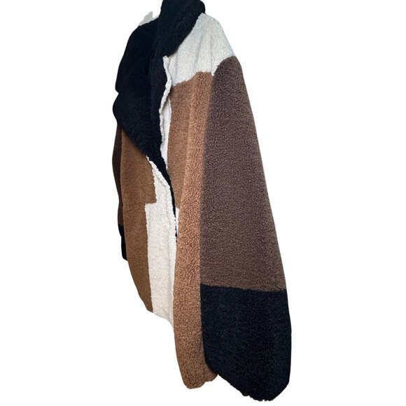 Steve Madden Willow Jacket Colorblock Brown Black Off-White Sherpa Size Large - Picture 9 of 9